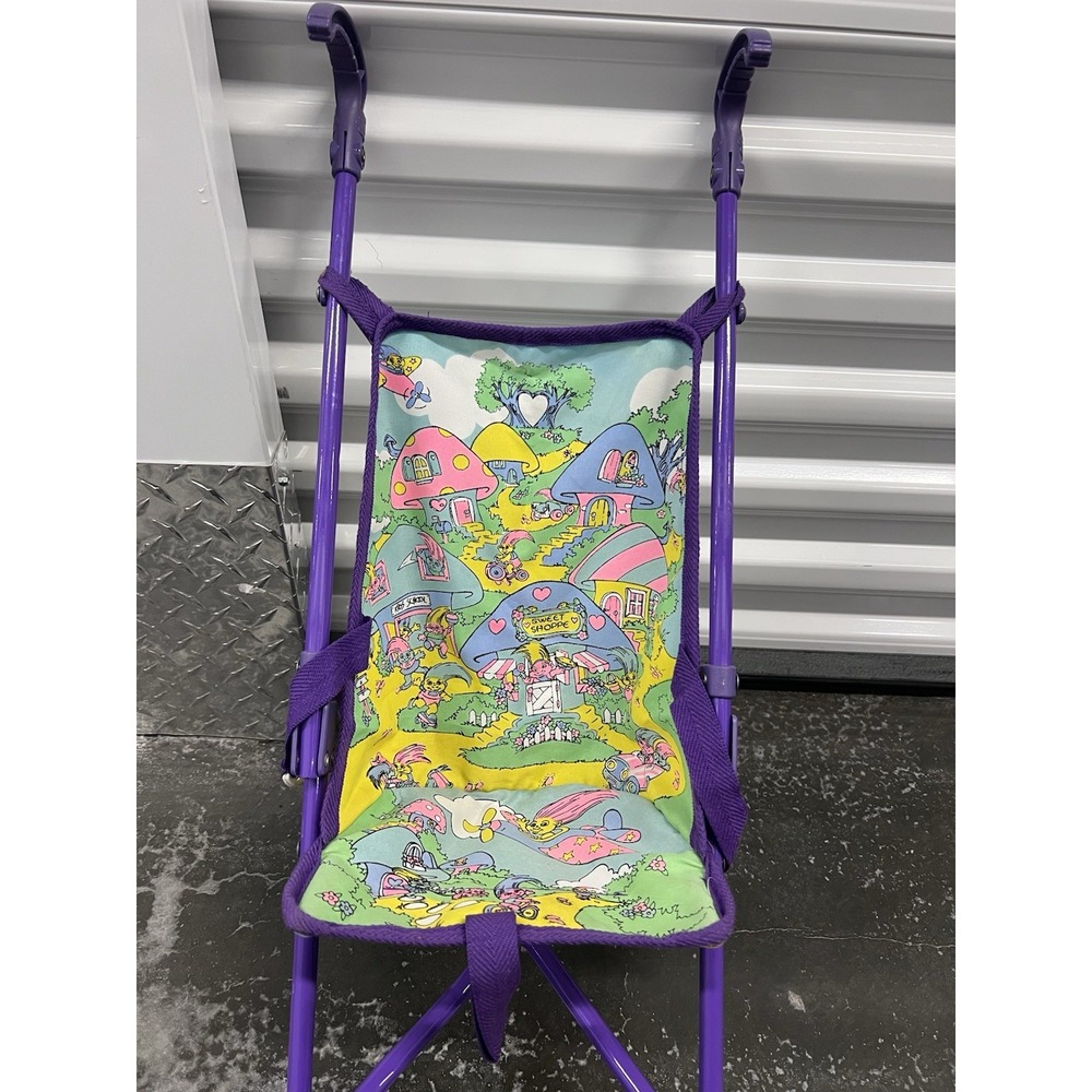 Vintage 1993 Treasure Trolls Toy Doll Stroller Purple 90s Nostalgia Whimsical